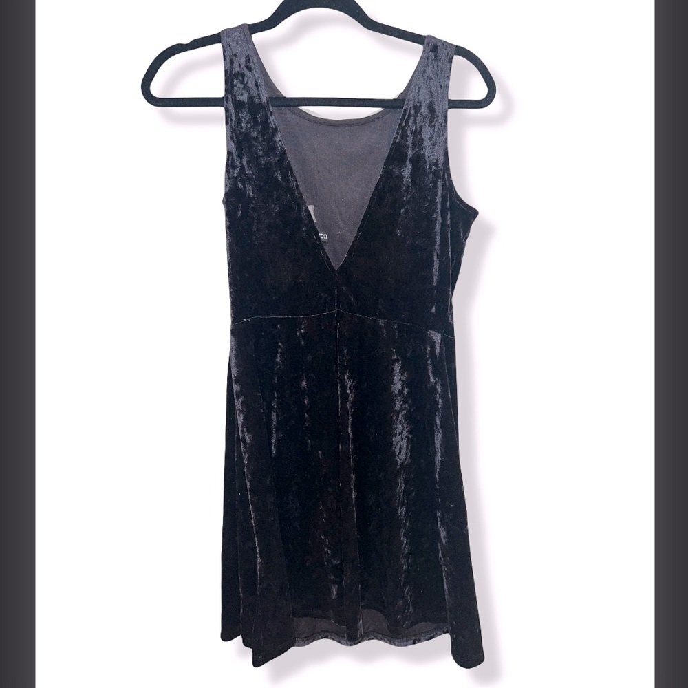 Black Crushed Velvet Dress Size Eight Midi V Neck And Scoop Neck Open Back